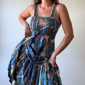 RARE Vtg. 70’s Faux Denim Maxi Dress w Sash